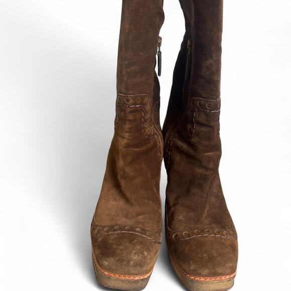 90's y2k vintage authentic Prada Brown Suede Knee high boots size 7.5 us - Picture 3 of 8
